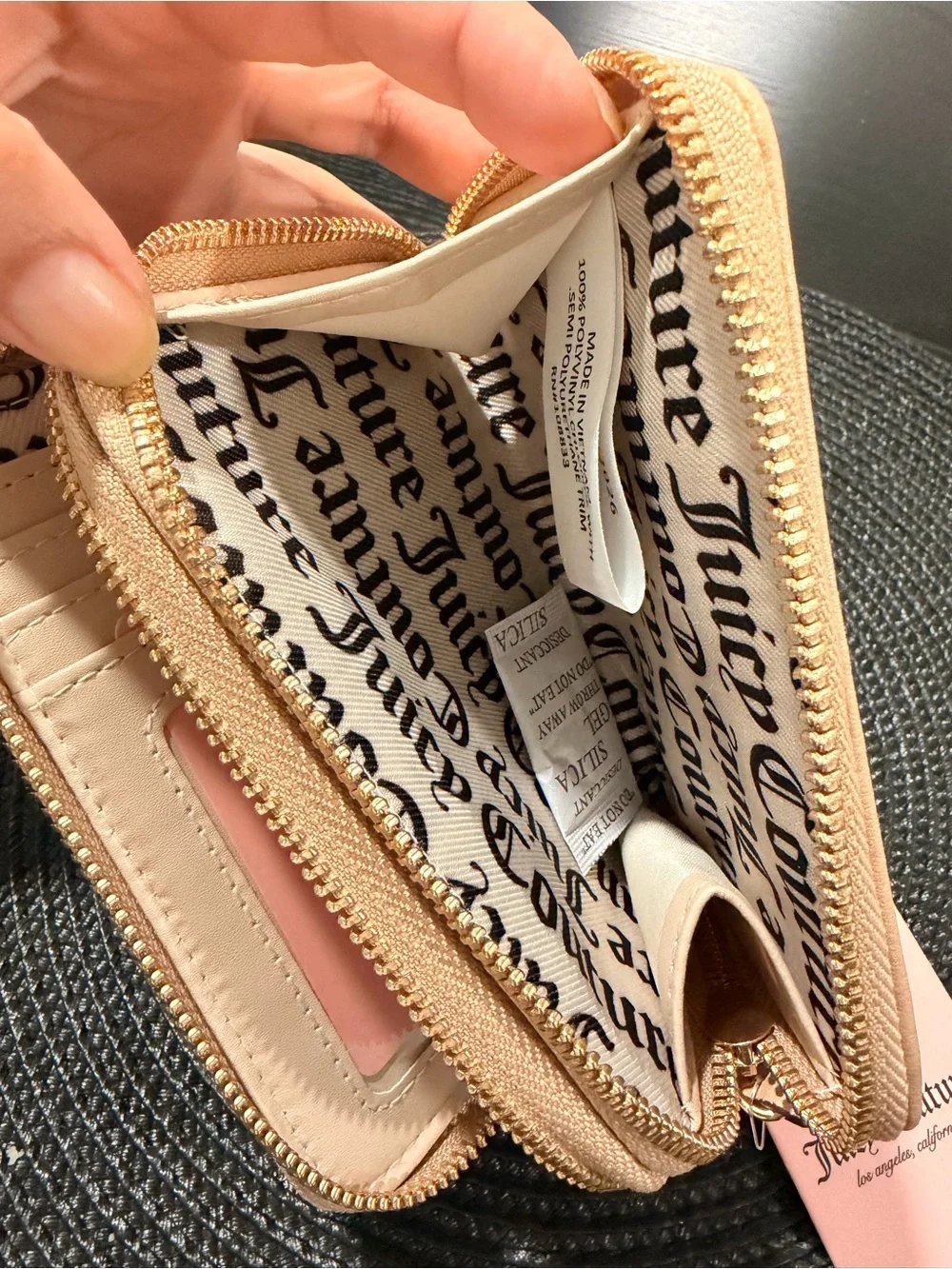 Juicy Couture Beige Logo Compact Zip Wallet with Flower Charm